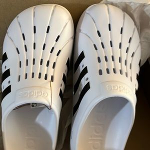 Adidas Adilette Clog BNIB black and white clogs women’s size 12 men’s 11